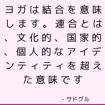 ヨガは結合を意味します。 連合とは、文化的、国家的、個人的なアイデンティティを超えた意味です