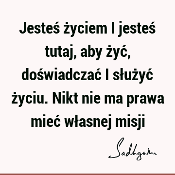 Jesteś życiem i jesteś tutaj, aby żyć, doświadczać i służyć życiu. Nikt nie ma prawa mieć własnej