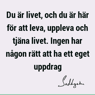 Du är livet, och du är här för att leva, uppleva och tjäna livet. Ingen har någon rätt att ha ett eget