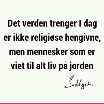 Det verden trenger i dag er ikke religiøse hengivne, men mennesker som er viet til alt liv på