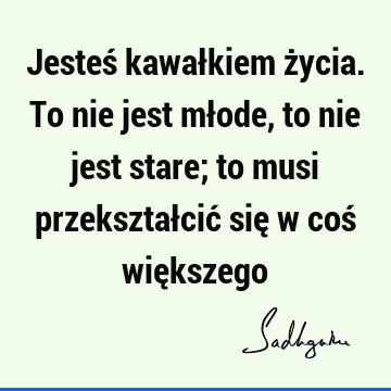 Jesteś kawałkiem życia. To nie jest młode, to nie jest stare; to musi przekształcić się w coś wię