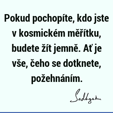 Pokud pochopíte, kdo jste v kosmickém měřítku, budete žít jemně. Ať je vše, čeho se dotknete, požehnání