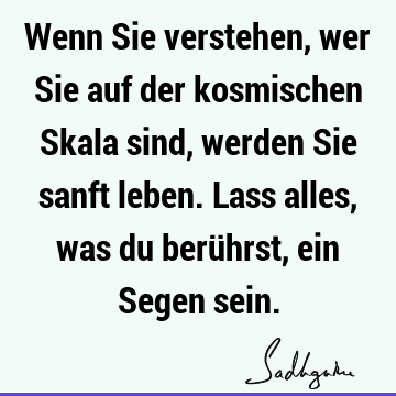 Wenn Sie verstehen, wer Sie auf der kosmischen Skala sind, werden Sie sanft leben. Lass alles, was du berührst, ein Segen