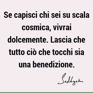 Se capisci chi sei su scala cosmica, vivrai dolcemente. Lascia che tutto ciò che tocchi sia una