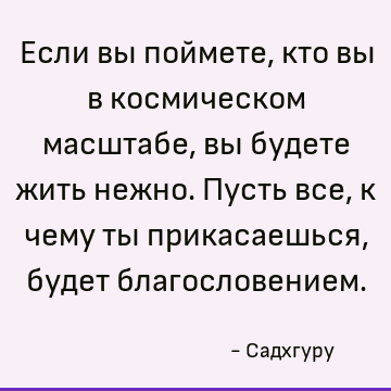 Если вы поймете, кто вы в космическом масштабе, вы будете жить нежно. Пусть все, к чему ты прикасаешься, будет благословением