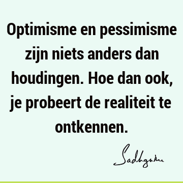 Optimisme en pessimisme zijn niets anders dan houdingen. Hoe dan ook, je probeert de realiteit te