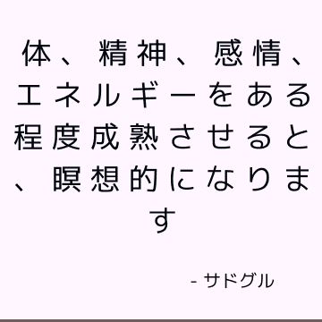 体、精神、感情、エネルギーをある程度成熟させると、瞑想的になります