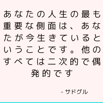 あなたの人生の最も重要な側面は、あなたが今生きているということです。 他のすべては二次的で偶発的です