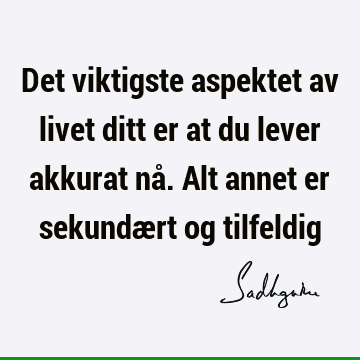 Det viktigste aspektet av livet ditt er at du lever akkurat nå. Alt annet er sekundært og