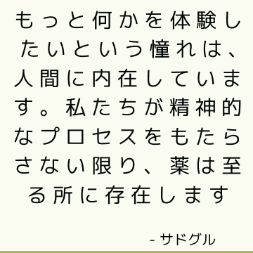 もっと何かを体験したいという憧れは、人間に内在しています。 私たちが精神的なプロセスをもたらさない限り、薬は至る所に存在します