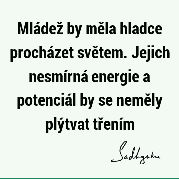 Mládež by měla hladce procházet světem. Jejich nesmírná energie a potenciál by se neměly plýtvat tření