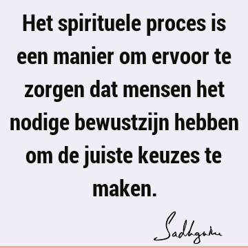 Het spirituele proces is een manier om ervoor te zorgen dat mensen het nodige bewustzijn hebben om de juiste keuzes te