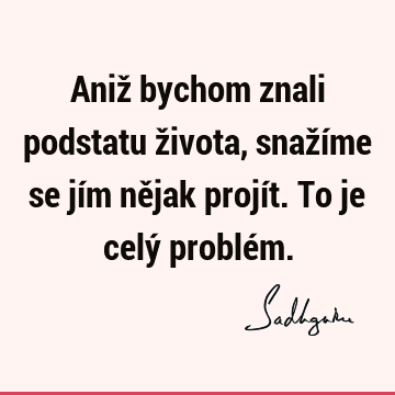 Aniž bychom znali podstatu života, snažíme se jím nějak projít. To je celý problé