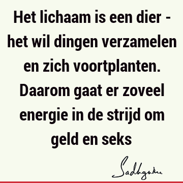 Het lichaam is een dier - het wil dingen verzamelen en zich voortplanten. Daarom gaat er zoveel energie in de strijd om geld en