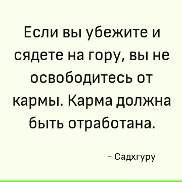 Если вы убежите и сядете на гору, вы не освободитесь от кармы. Карма должна быть отработана