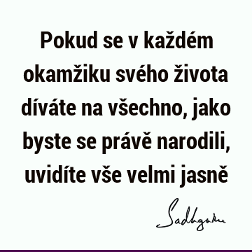 Pokud se v každém okamžiku svého života díváte na všechno, jako byste se právě narodili, uvidíte vše velmi jasně