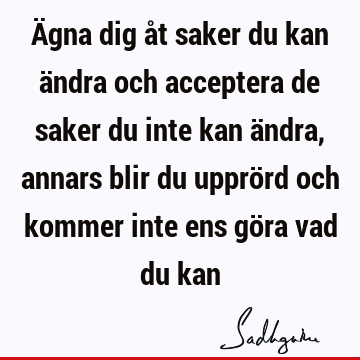 Ägna dig åt saker du kan ändra och acceptera de saker du inte kan ändra, annars blir du upprörd och kommer inte ens göra vad du