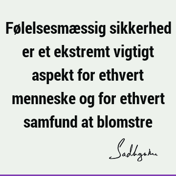 Følelsesmæssig sikkerhed er et ekstremt vigtigt aspekt for ethvert menneske og for ethvert samfund at