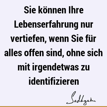 Sie können Ihre Lebenserfahrung nur vertiefen, wenn Sie für alles offen sind, ohne sich mit irgendetwas zu