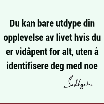 Du kan bare utdype din opplevelse av livet hvis du er vidåpent for alt, uten å identifisere deg med