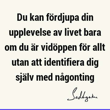 Du kan fördjupa din upplevelse av livet bara om du är vidöppen för allt utan att identifiera dig själv med nå