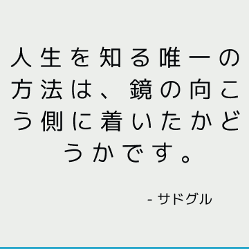 人生を知る唯一の方法は、鏡の向こう側に着いたかどうかです。