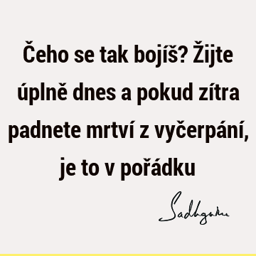 Čeho se tak bojíš? Žijte úplně dnes a pokud zítra padnete mrtví z vyčerpání, je to v pořá