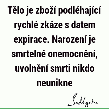 Tělo je zboží podléhající rychlé zkáze s datem expirace. Narození je smrtelné onemocnění, uvolnění smrti nikdo