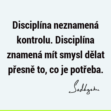 Disciplína neznamená kontrolu. Disciplína znamená mít smysl dělat přesně to, co je potř