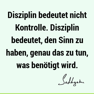 Disziplin bedeutet nicht Kontrolle. Disziplin bedeutet, den Sinn zu haben, genau das zu tun, was benötigt