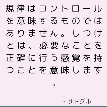 規律はコントロールを意味するものではありません。 しつけとは、必要なことを正確に行う感覚を持つことを意味します。