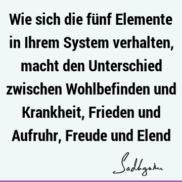 Wie sich die fünf Elemente in Ihrem System verhalten, macht den Unterschied zwischen Wohlbefinden und Krankheit, Frieden und Aufruhr, Freude und E