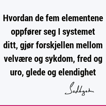 Hvordan de fem elementene oppfører seg i systemet ditt, gjør forskjellen mellom velvære og sykdom, fred og uro, glede og