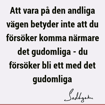 Att vara på den andliga vägen betyder inte att du försöker komma närmare det gudomliga - du försöker bli ett med det