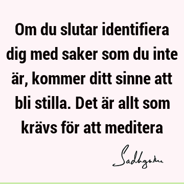 Om du slutar identifiera dig med saker som du inte är, kommer ditt sinne att bli stilla. Det är allt som krävs för att