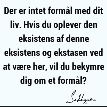 Der er intet formål med dit liv. Hvis du oplever den eksistens af denne eksistens og ekstasen ved at være her, vil du bekymre dig om et formål?