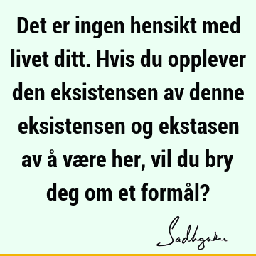 Det er ingen hensikt med livet ditt. Hvis du opplever den eksistensen av denne eksistensen og ekstasen av å være her, vil du bry deg om et formål?