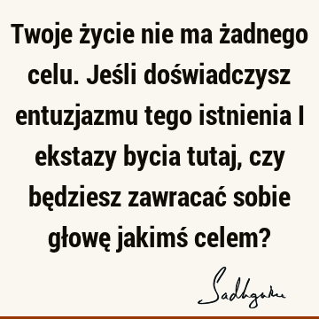 Twoje życie nie ma żadnego celu. Jeśli doświadczysz entuzjazmu tego istnienia i ekstazy bycia tutaj, czy będziesz zawracać sobie głowę jakimś celem?