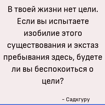 В твоей жизни нет цели. Если вы испытаете изобилие этого существования и экстаз пребывания здесь, будете ли вы беспокоиться о цели?
