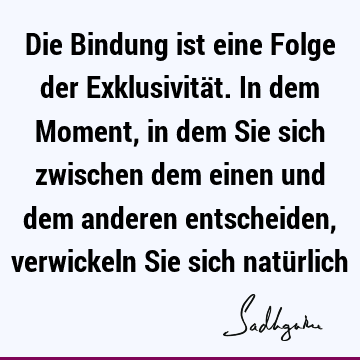 Die Bindung ist eine Folge der Exklusivität. In dem Moment, in dem Sie sich zwischen dem einen und dem anderen entscheiden, verwickeln Sie sich natü