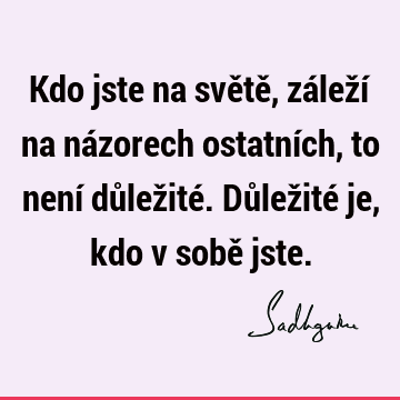 Kdo jste na světě, záleží na názorech ostatních, to není důležité. Důležité je, kdo v sobě