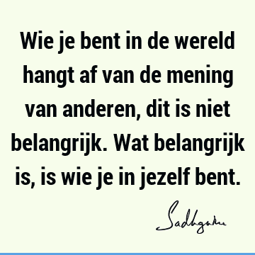 Wie je bent in de wereld hangt af van de mening van anderen, dit is niet belangrijk. Wat belangrijk is, is wie je in jezelf