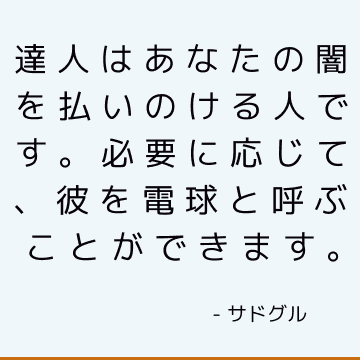 達人はあなたの闇を払いのける人です。 必要に応じて、彼を電球と呼ぶことができます。