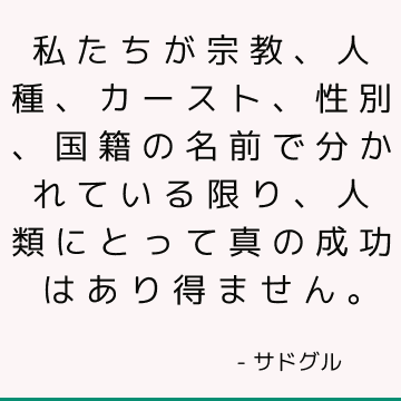 私たちが宗教、人種、カースト、性別、国籍の名前で分かれている限り、人類にとって真の成功はあり得ません。