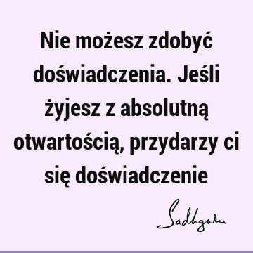 Nie możesz zdobyć doświadczenia. Jeśli żyjesz z absolutną otwartością, przydarzy ci się doś