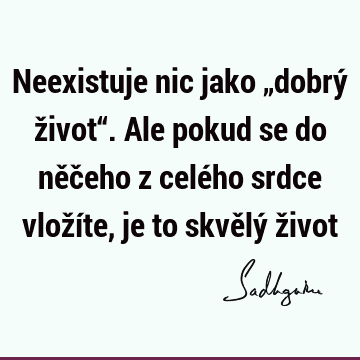 Neexistuje nic jako „dobrý život“. Ale pokud se do něčeho z celého srdce vložíte, je to skvělý ž