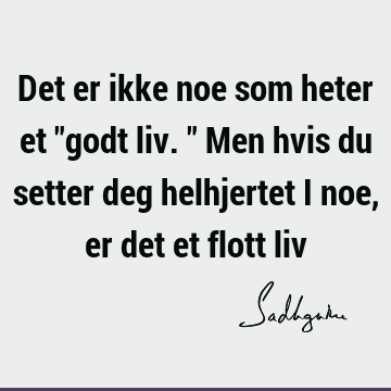 Det er ikke noe som heter et "godt liv." Men hvis du setter deg helhjertet i noe, er det et flott