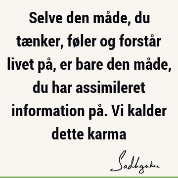 Selve den måde, du tænker, føler og forstår livet på, er bare den måde, du har assimileret information på. Vi kalder dette