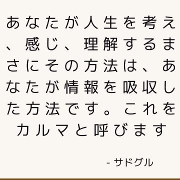 あなたが人生を考え、感じ、理解するまさにその方法は、あなたが情報を吸収した方法です。 これをカルマと呼びます