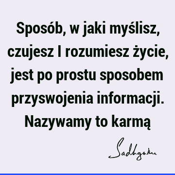 Sposób, w jaki myślisz, czujesz i rozumiesz życie, jest po prostu sposobem przyswojenia informacji. Nazywamy to karmą